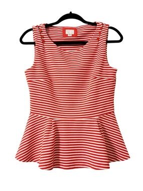 Anthropologie Postmark Antonia Red White Striped Peplum Top Sleeveless Small